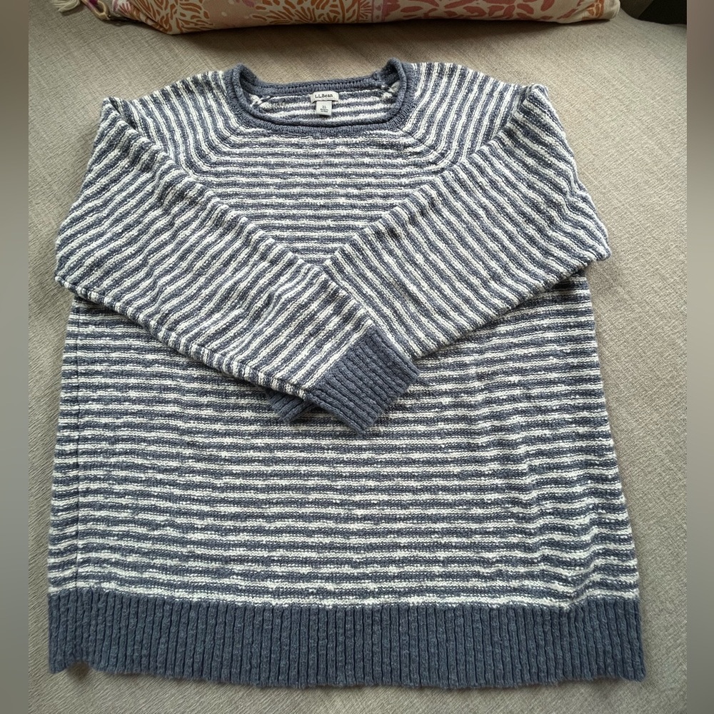 L.L. Bean Indigo Cotton Slub Rollneck Stripe Pullover Sweater. Women's Size: XL. - Picture 3 of 9